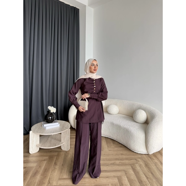 Tb - Roman Düğmeli Cupra Takım - Bordo