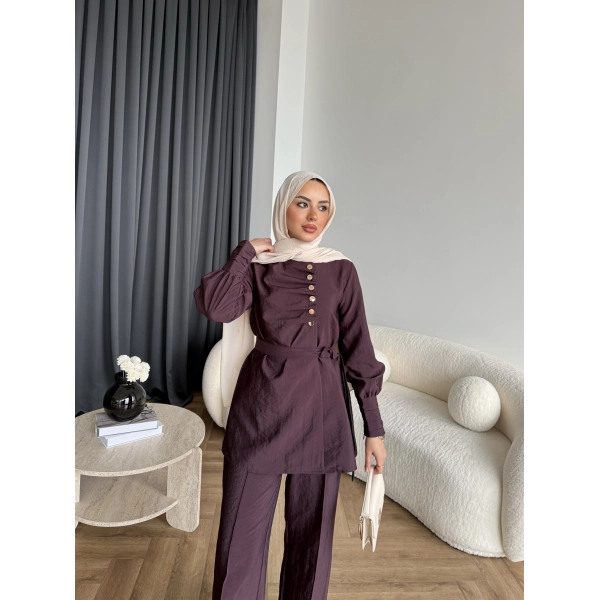 Tb - Roman Düğmeli Cupra Takım - Bordo