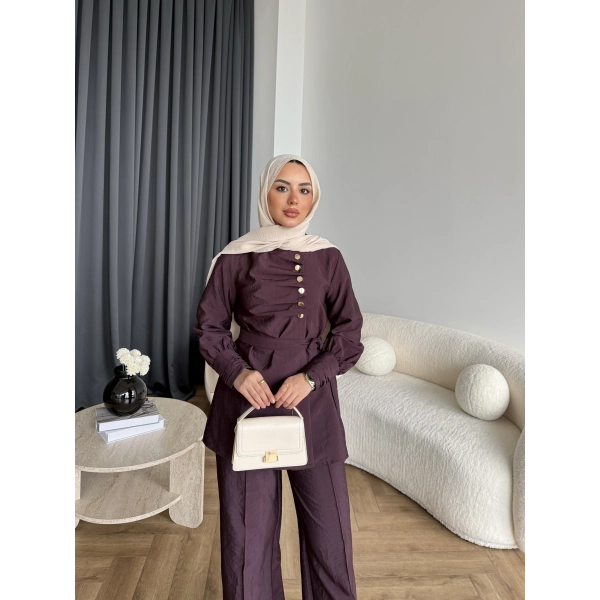 Tb - Roman Düğmeli Cupra Takım - Bordo