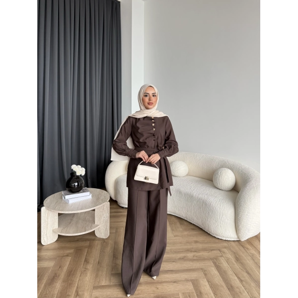 Tb - Roman Düğmeli Cupra Takım - Kahve