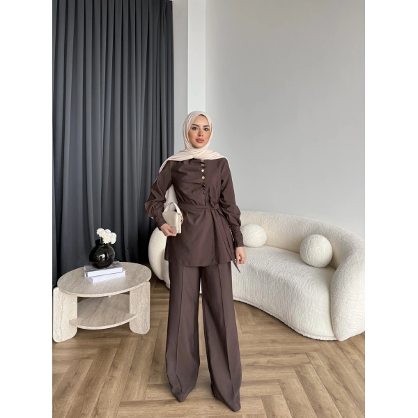 Tb - Roman Düğmeli Cupra Takım - Kahve