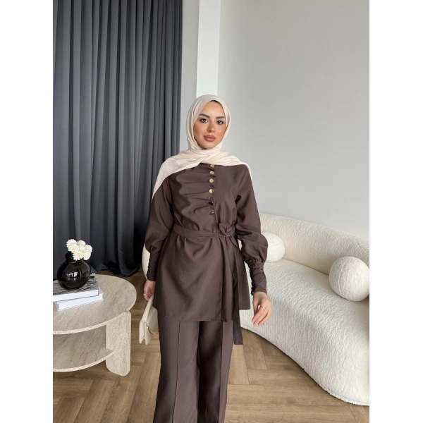 Tb - Roman Düğmeli Cupra Takım - Kahve