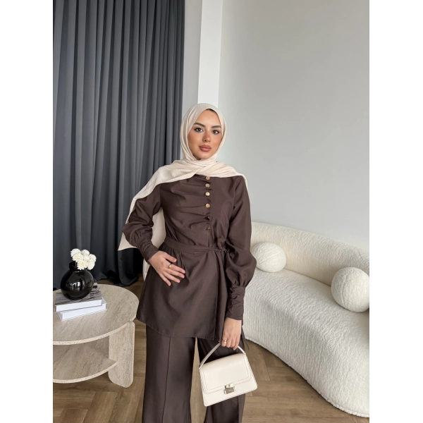 Tb - Roman Düğmeli Cupra Takım - Kahve