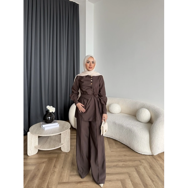 Tb - Roman Düğmeli Cupra Takım - Kahve