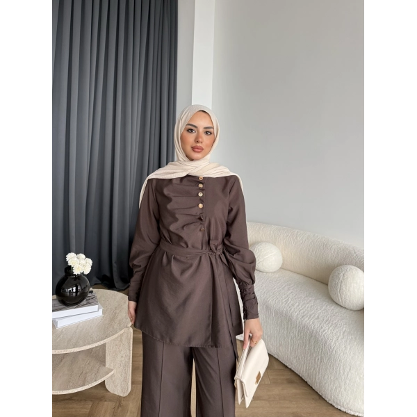 Tb - Roman Düğmeli Cupra Takım - Kahve