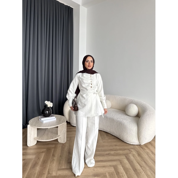 Tb - Roman Düğmeli Cupra Takım - Ekru