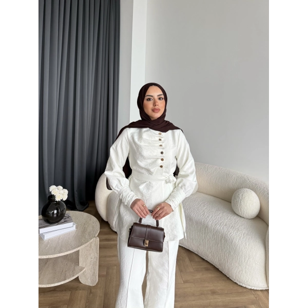 Tb - Roman Düğmeli Cupra Takım - Ekru