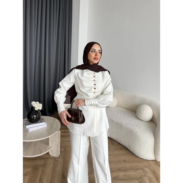 Tb - Roman Düğmeli Cupra Takım - Ekru