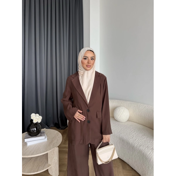 Mav - Moza Düğmeli Takım - Kahve