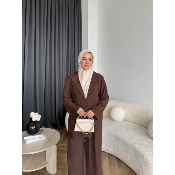 Mav - Moza Düğmeli Takım - Kahve