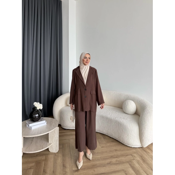 Mav - Moza Düğmeli Takım - Kahve