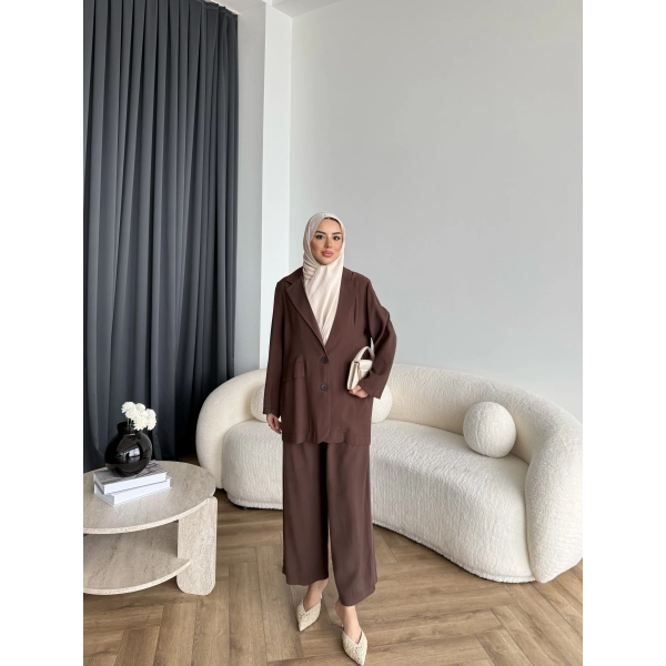 Mav - Moza Düğmeli Takım - Kahve