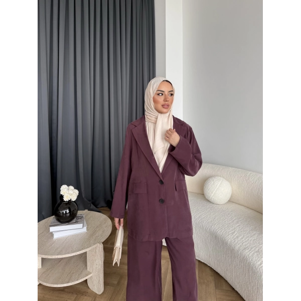 Mav - Moza Düğmeli Takım - Bordo