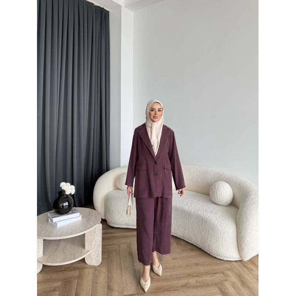 Mav - Moza Düğmeli Takım - Bordo