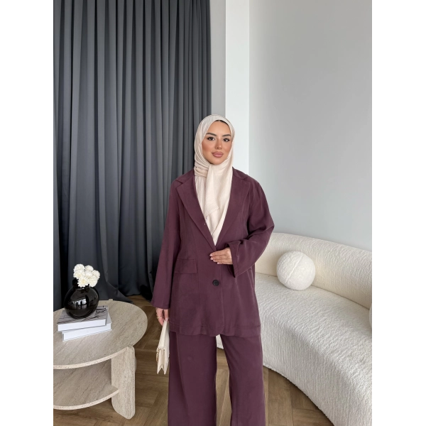 Mav - Moza Düğmeli Takım - Bordo