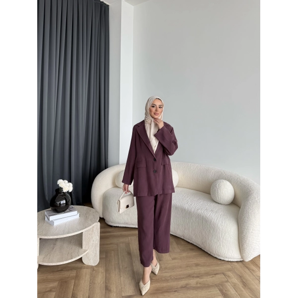 Mav - Moza Düğmeli Takım - Bordo