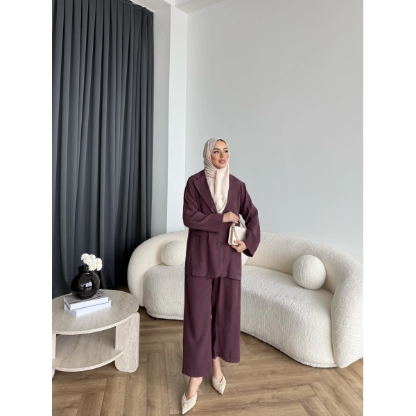 Mav - Moza Düğmeli Takım - Bordo