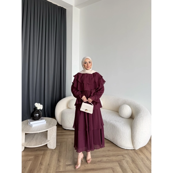 Tb - Dosha Fırfır Detay Elbise - Bordo