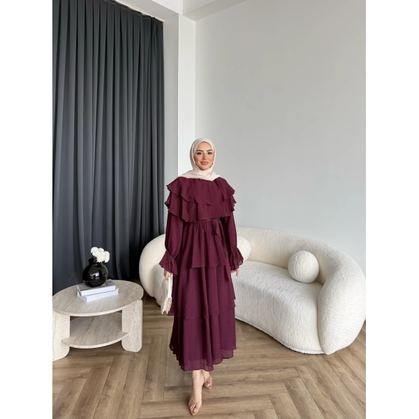 Tb - Dosha Fırfır Detay Elbise - Bordo