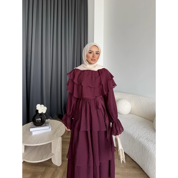Tb - Dosha Fırfır Detay Elbise - Bordo