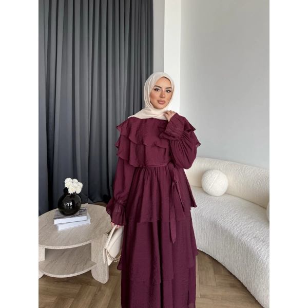 Tb - Dosha Fırfır Detay Elbise - Bordo