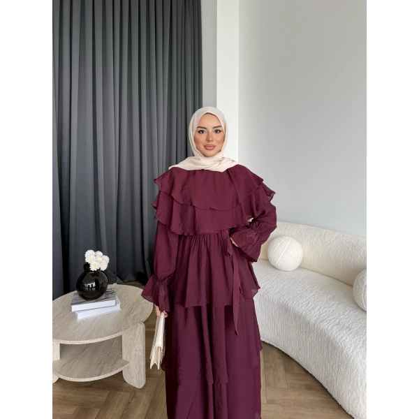 Tb - Dosha Fırfır Detay Elbise - Bordo