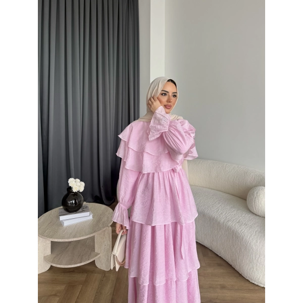 Tb - Dosha Fırfır Detay Elbise - Pembe