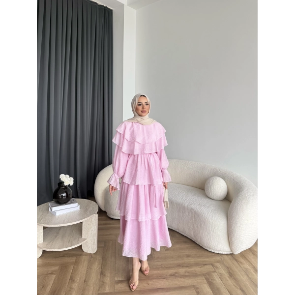 Tb - Dosha Fırfır Detay Elbise - Pembe