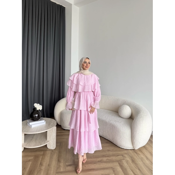 Tb - Dosha Fırfır Detay Elbise - Pembe