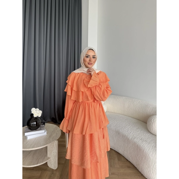 Tb - Dosha Fırfır Detay Elbise - Turuncu