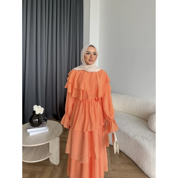 Tb - Dosha Fırfır Detay Elbise - Turuncu