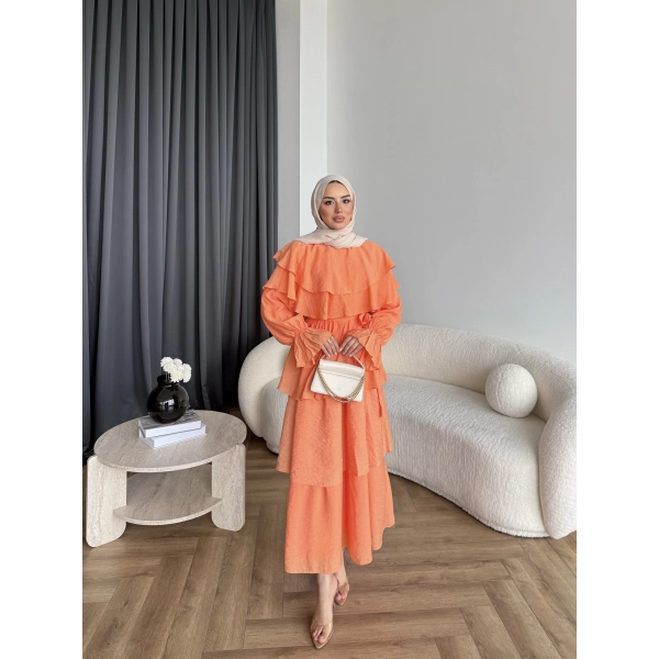 Tb - Dosha Fırfır Detay Elbise - Turuncu