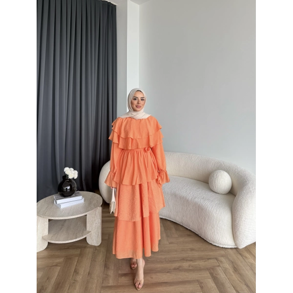 Tb - Dosha Fırfır Detay Elbise - Turuncu
