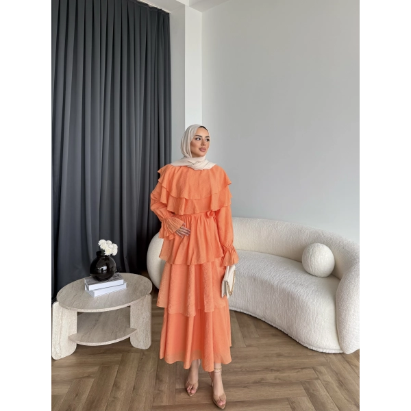 Tb - Dosha Fırfır Detay Elbise - Turuncu