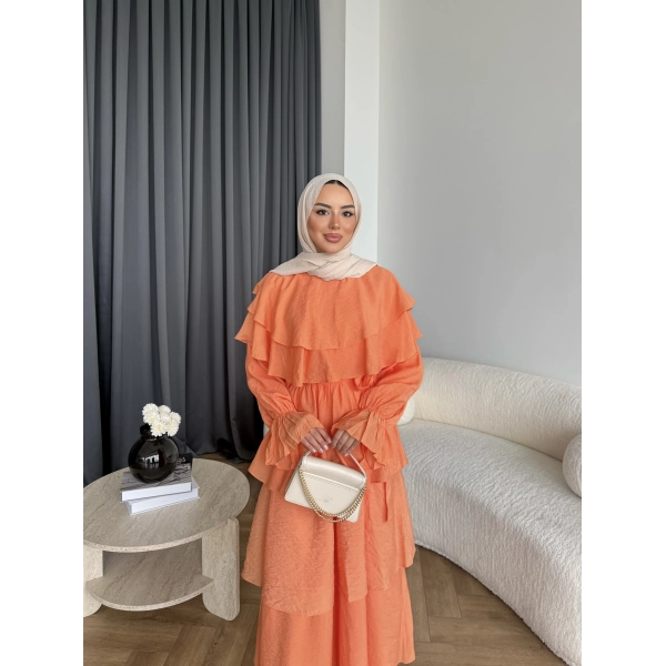 Tb - Dosha Fırfır Detay Elbise - Turuncu