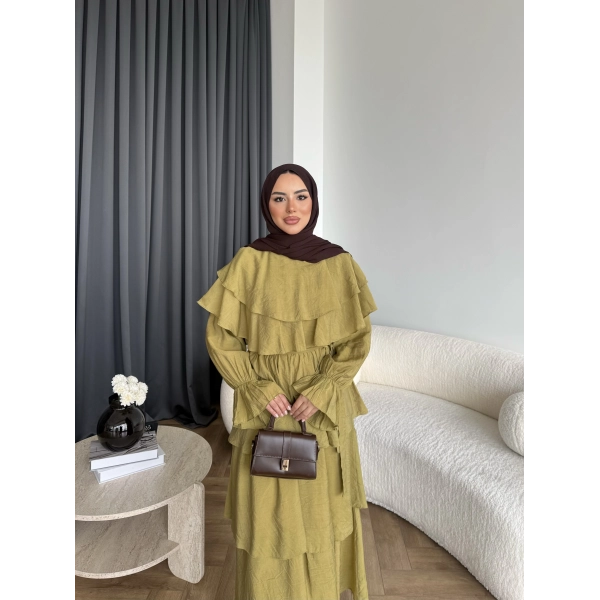 Tb - Dosha Fırfır Detay Elbise - Yağ Yeşili