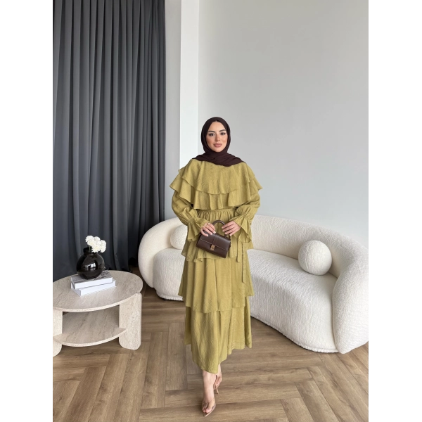 Tb - Dosha Fırfır Detay Elbise - Yağ Yeşili