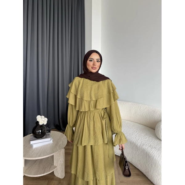 Tb - Dosha Fırfır Detay Elbise - Yağ Yeşili
