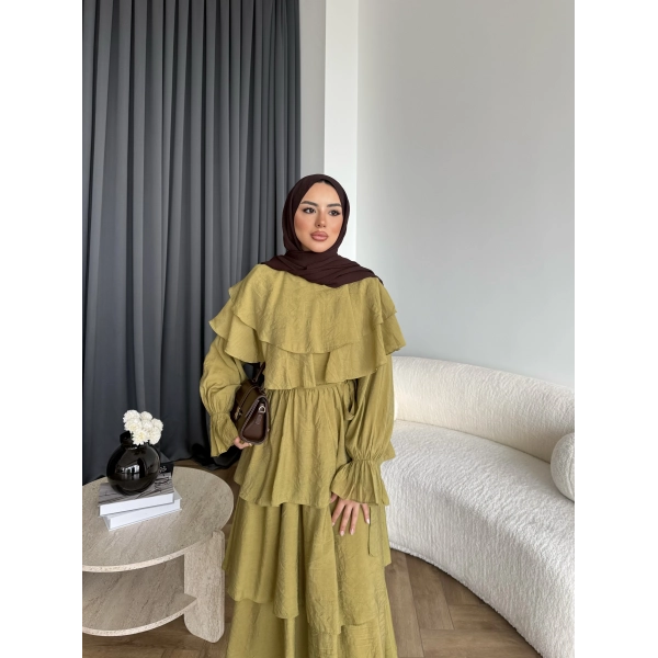 Tb - Dosha Fırfır Detay Elbise - Yağ Yeşili
