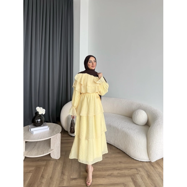 Tb - Dosha Fırfır Detay Elbise - Sarı