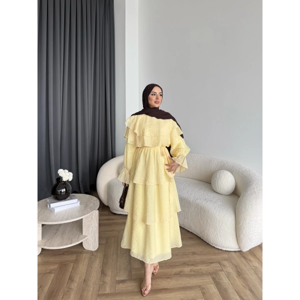 Tb - Dosha Fırfır Detay Elbise - Sarı