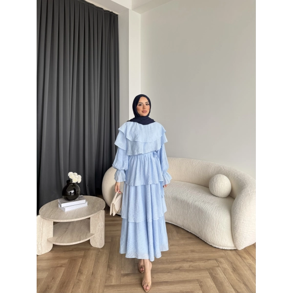 Tb - Dosha Fırfır Detay Elbise - Mavi