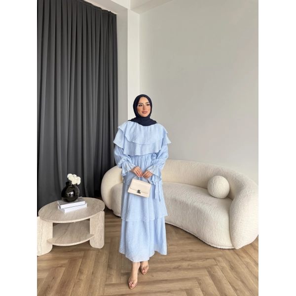 Tb - Dosha Fırfır Detay Elbise - Mavi