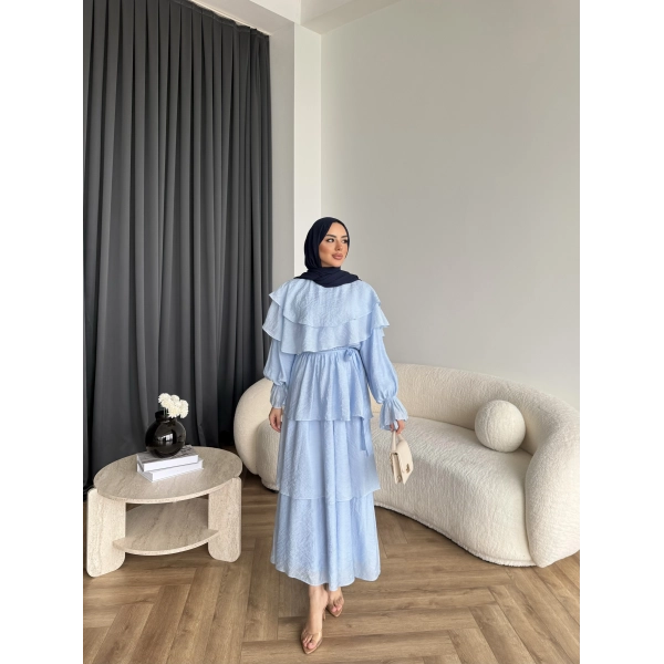 Tb - Dosha Fırfır Detay Elbise - Mavi