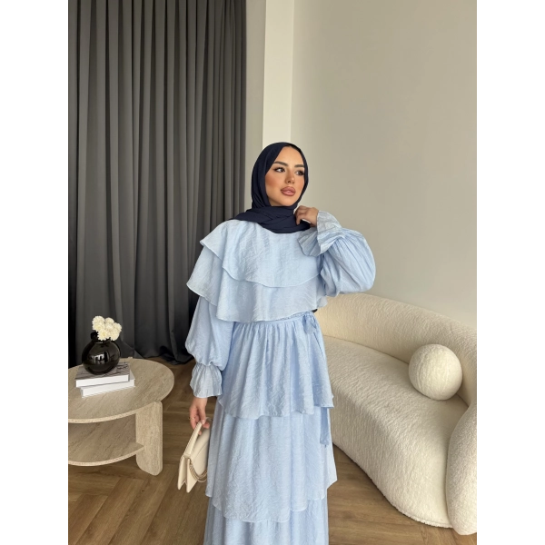 Tb - Dosha Fırfır Detay Elbise - Mavi