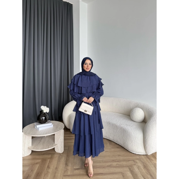 Tb - Dosha Fırfır Detay Elbise - Lacivert