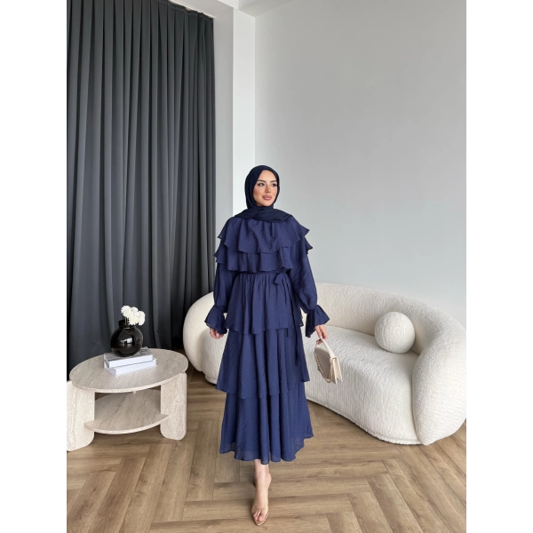 Tb - Dosha Fırfır Detay Elbise - Lacivert