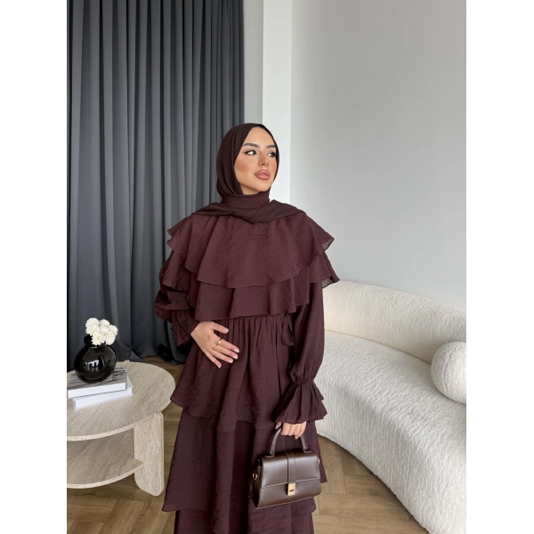 Tb - Dosha Fırfır Detay Elbise - Kahve