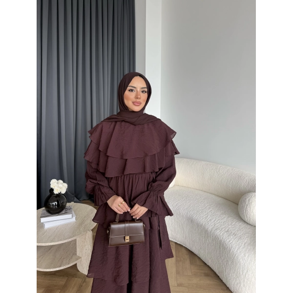 Tb - Dosha Fırfır Detay Elbise - Kahve