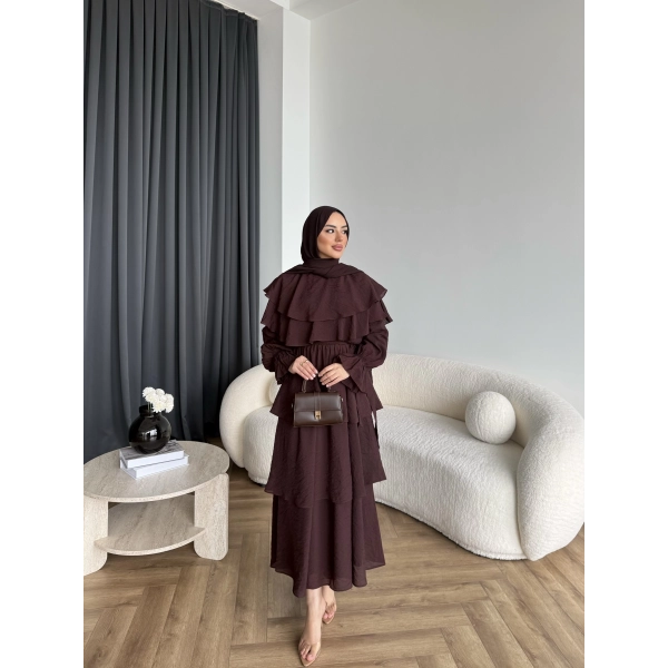 Tb - Dosha Fırfır Detay Elbise - Kahve